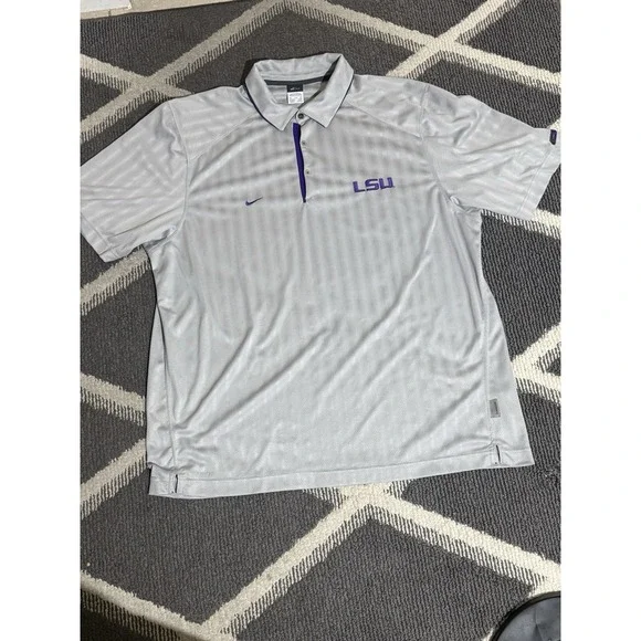 Vintage Nike Team LSU Tigers Polo Shirt Mens XXL Gray Football Throwback Logo - Picture 1 of 6